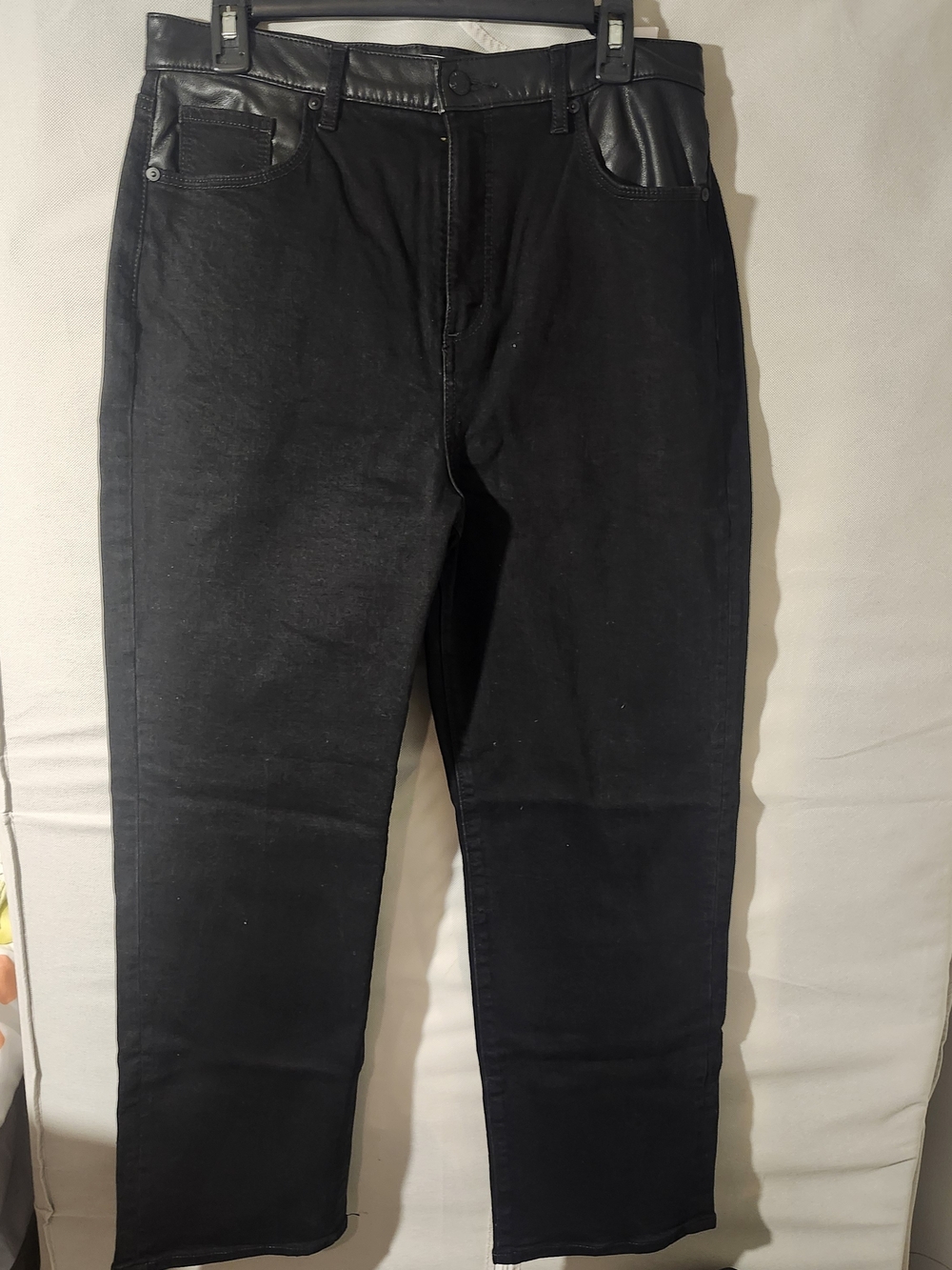LOFT Black Slim Straight Jeans with Faux Leather Trim